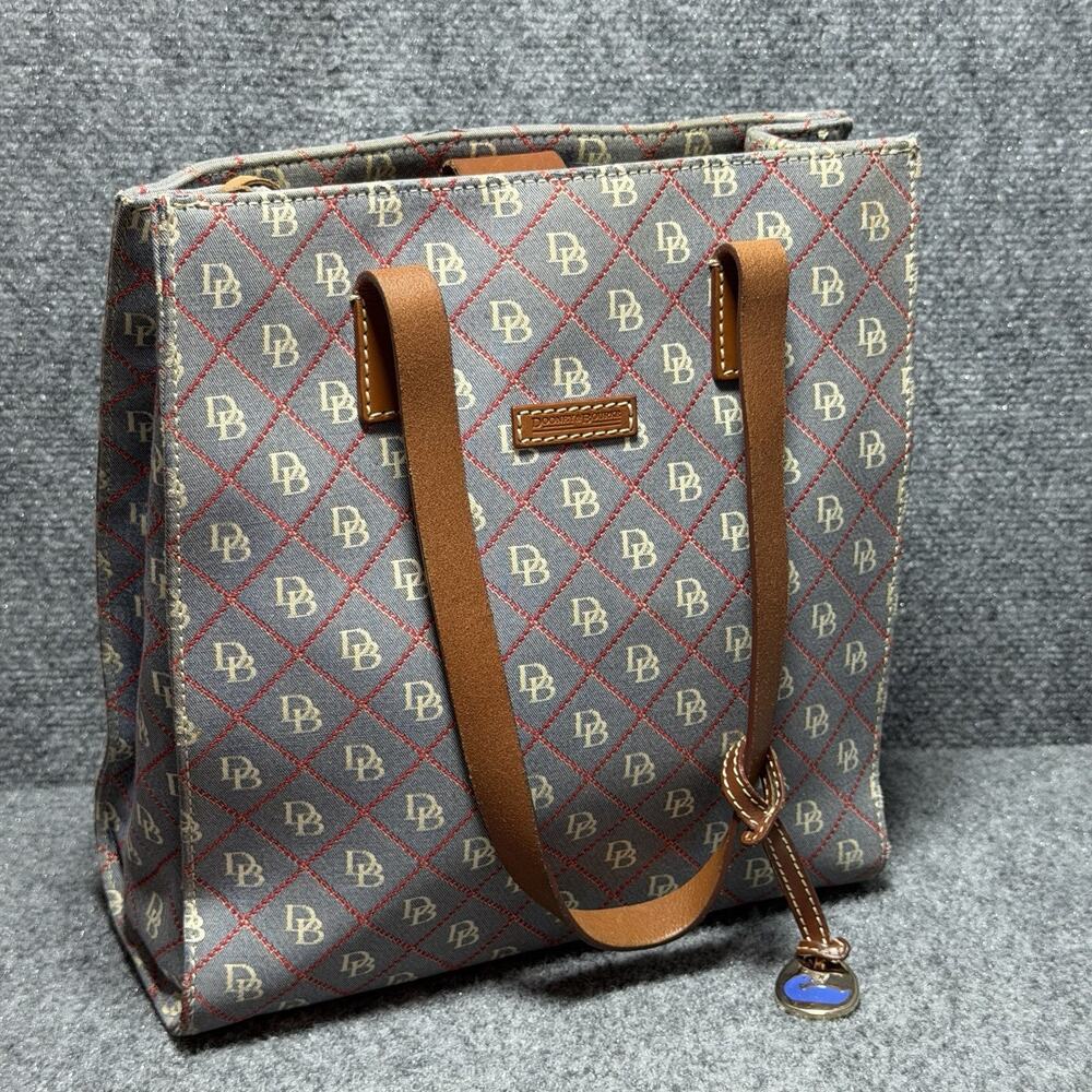 Dooney & Bourke Blue Denim Monogram Handbag Leather Straps Signature Print Bag